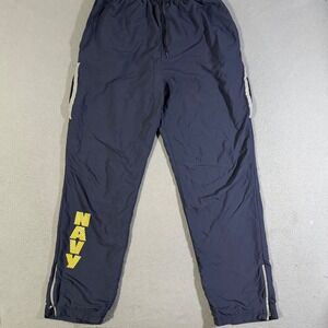 Vintage Navy Running Pants Medium Long Blue Activewear Track Zipper Bottoms